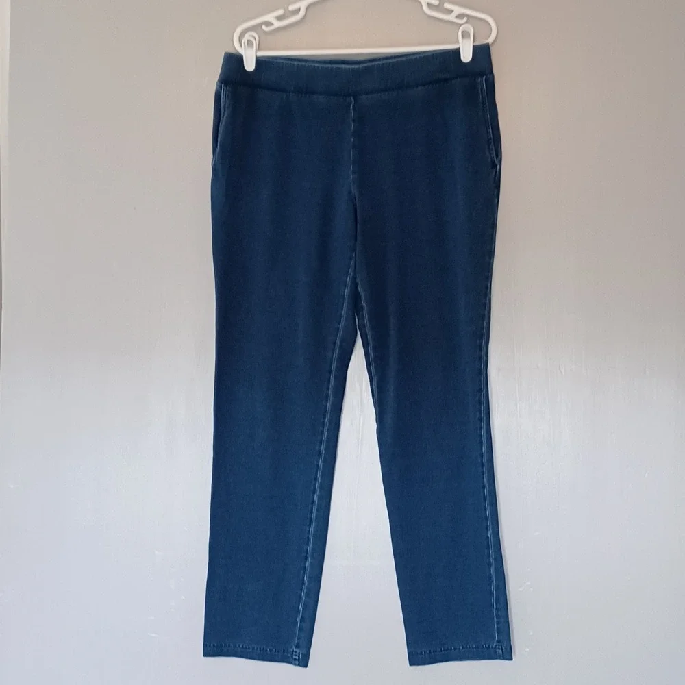 Pure Jill Pants Womens M Blue Indigo Slim Leg Wide Elastic Waist Pull On Stretch